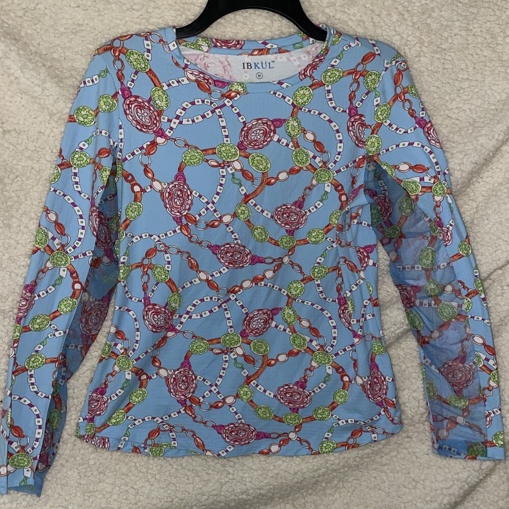 IBKUL WOMEN’S COLORFUL CHAIN FANCY GOLF BREATHABLE STRETCH TOP BLOUSE SIZE MED